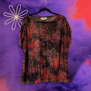 Sag Harbor Woman Purple/Black/Red w/Tan Sketch Floral/Paisley Print Top